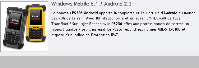 Nouveau PDA durci GETAC PS236